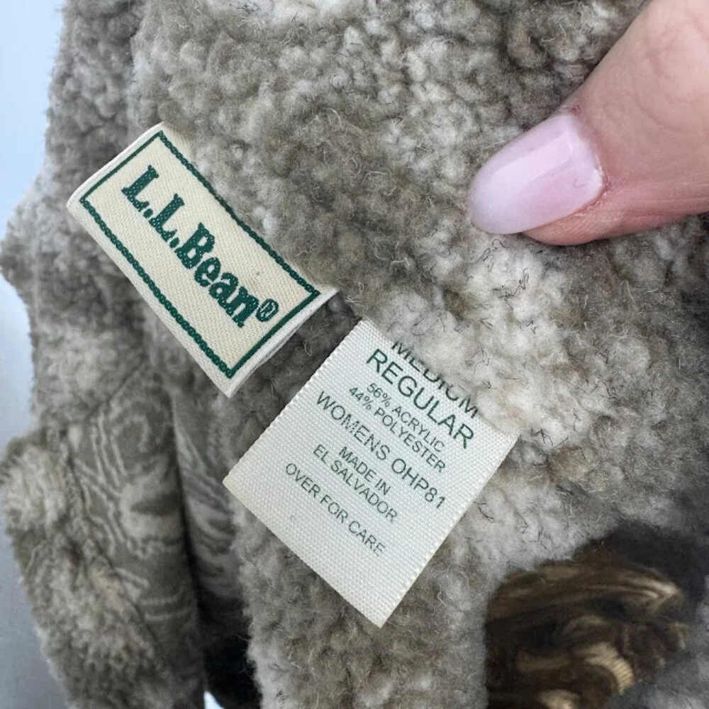 L.L. Bean Floral Sherpa Fleece Button-Front Jacket Size Medium